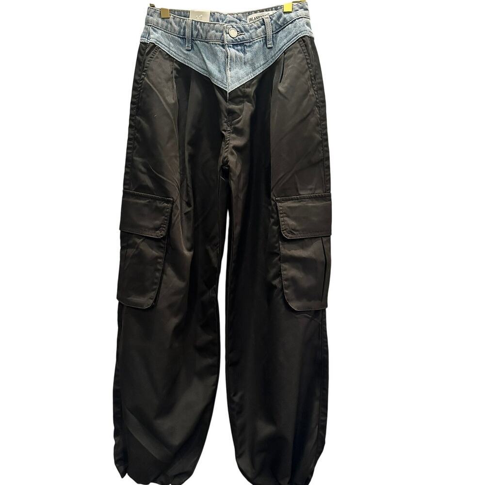 Blank NYC Two-Tone Cargo Pants in Black and Light Denim